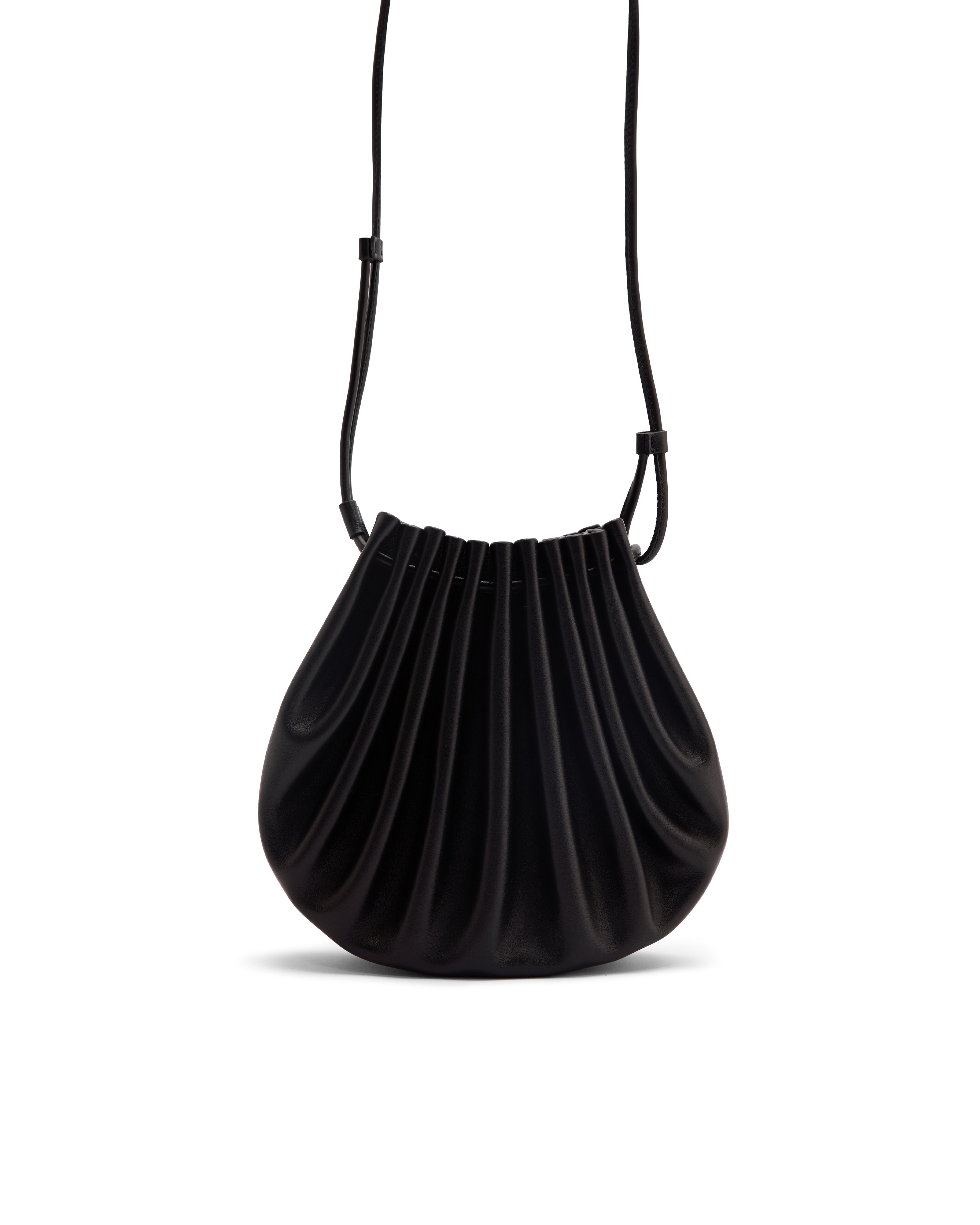 Poelle Atelier black luxury summer crossbody bag with pleated design and adjustable strap