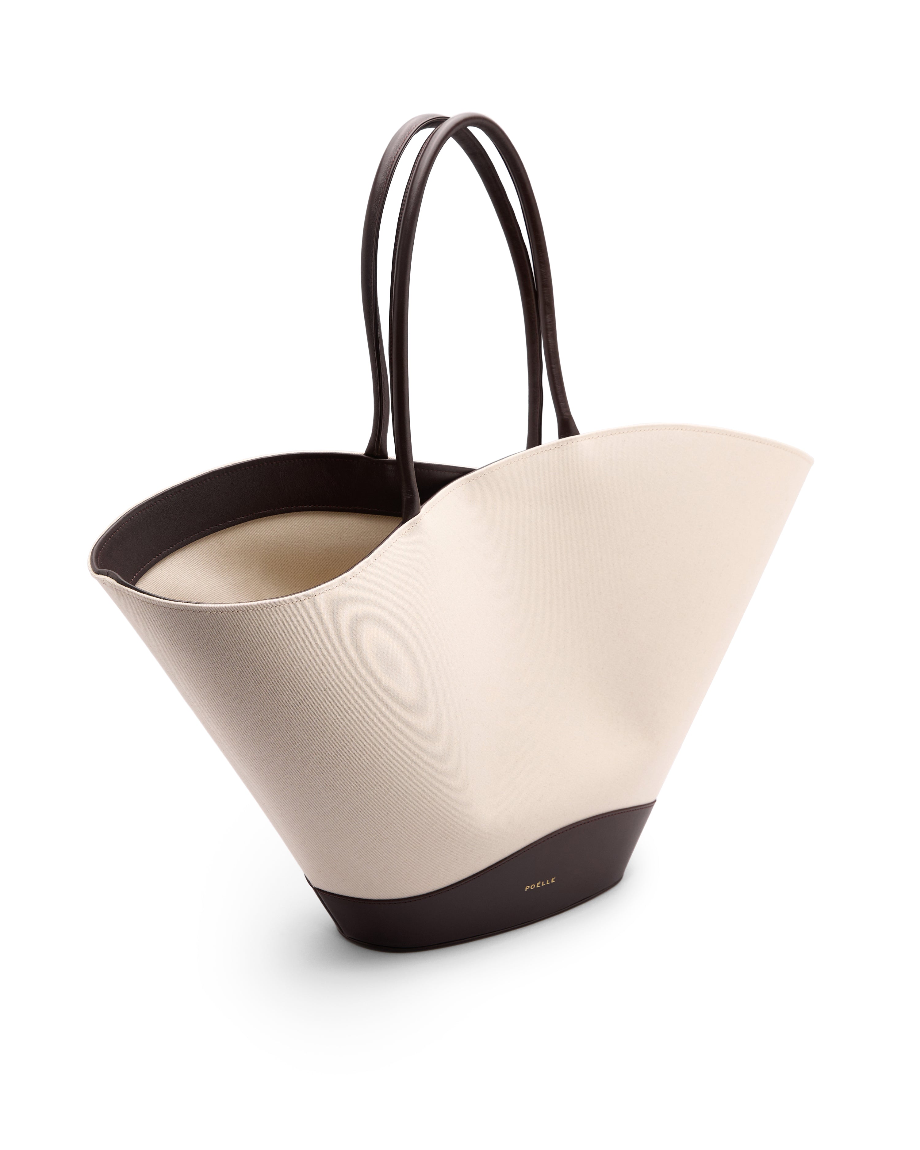 Poelle Atelier luxury summer leather bag in cream and dark brown with double handles