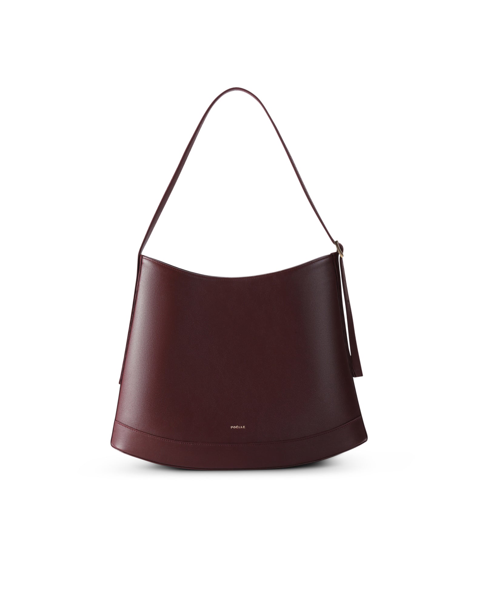 Poelle Atelier luxury minimalist sculptural bag in dark brown leather with single shoulder strap
