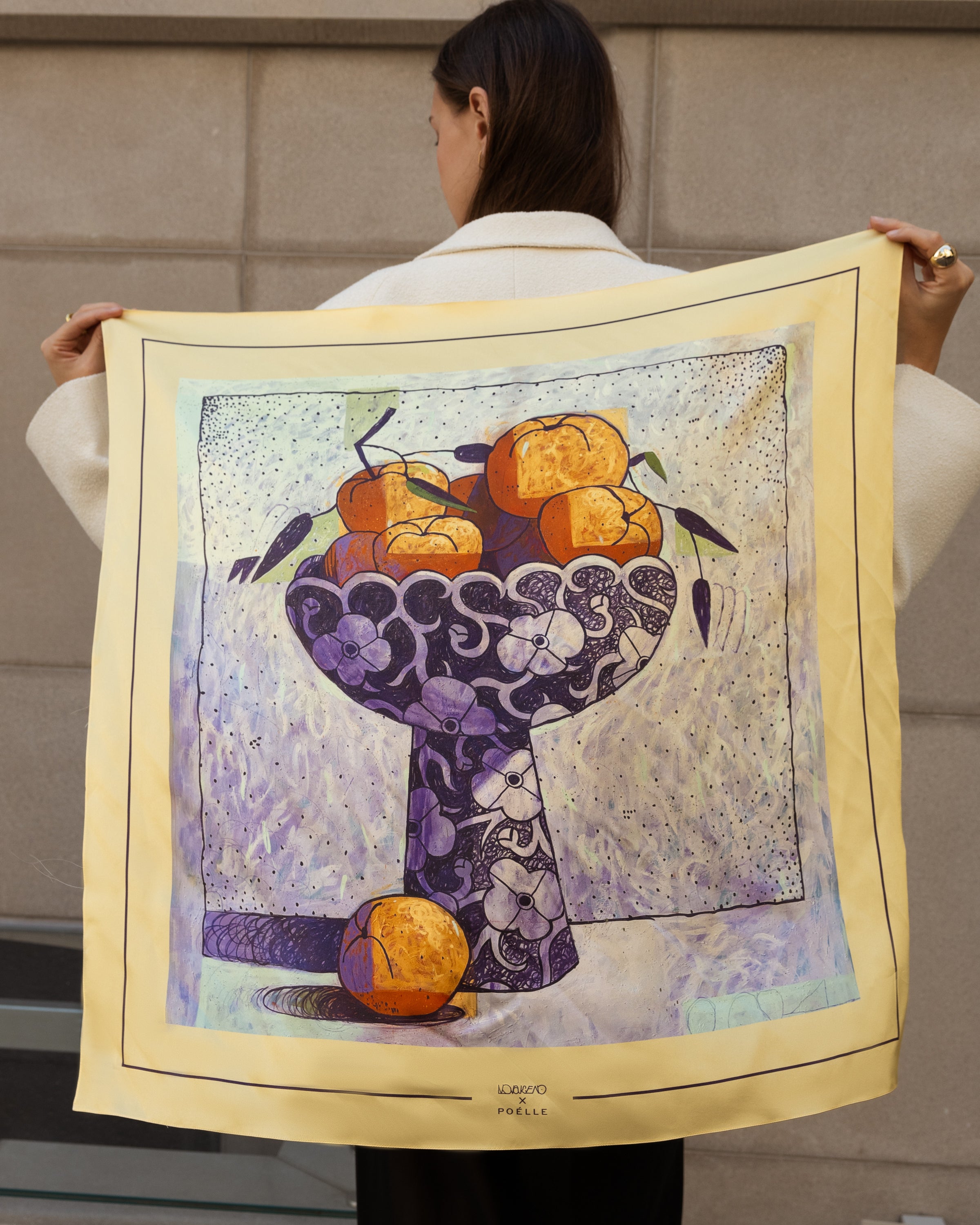 Large Persuku silk scarf in ghee color