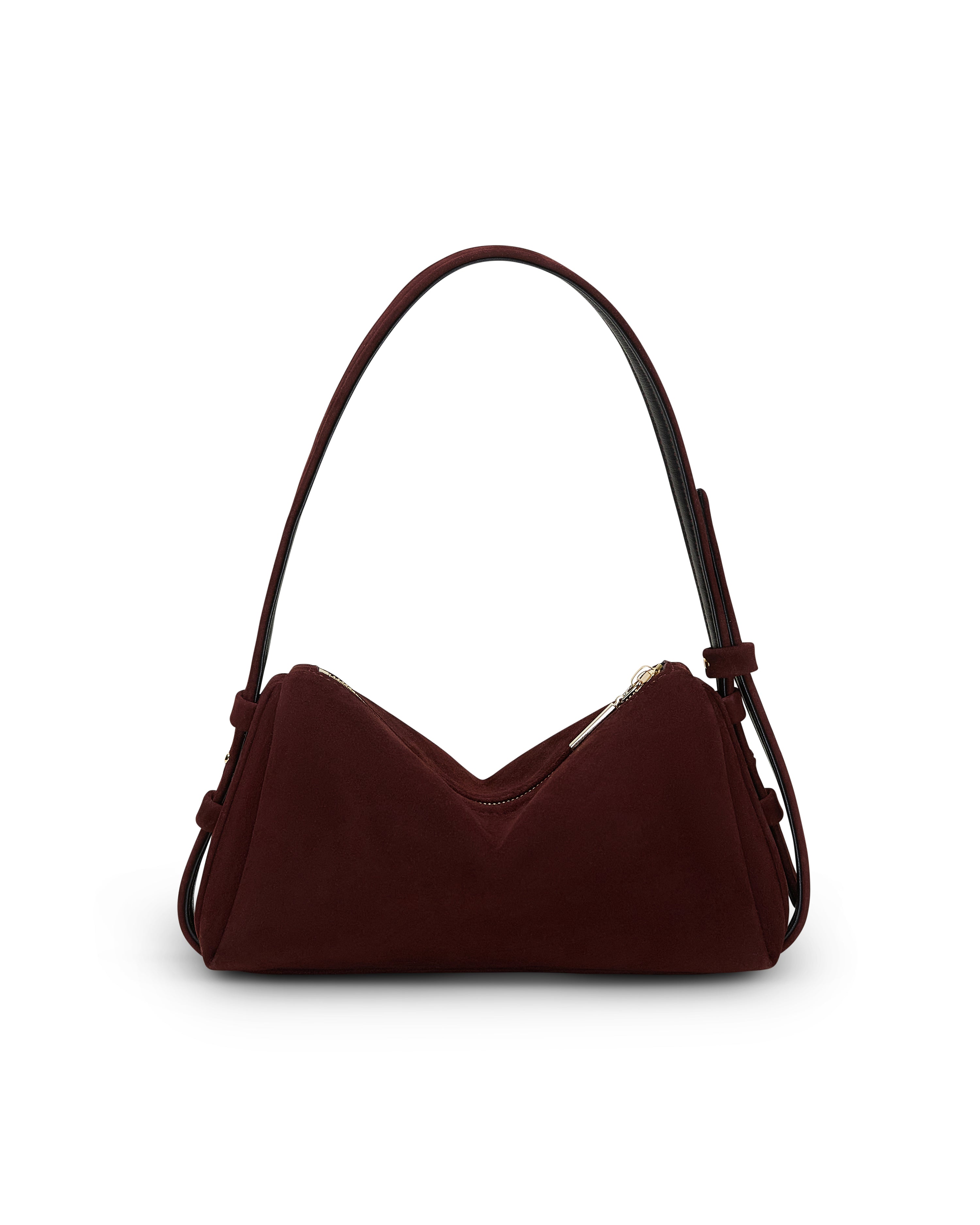 Poelle Atelier elegant small leather bag in dark brown with a single strap and zipper closure