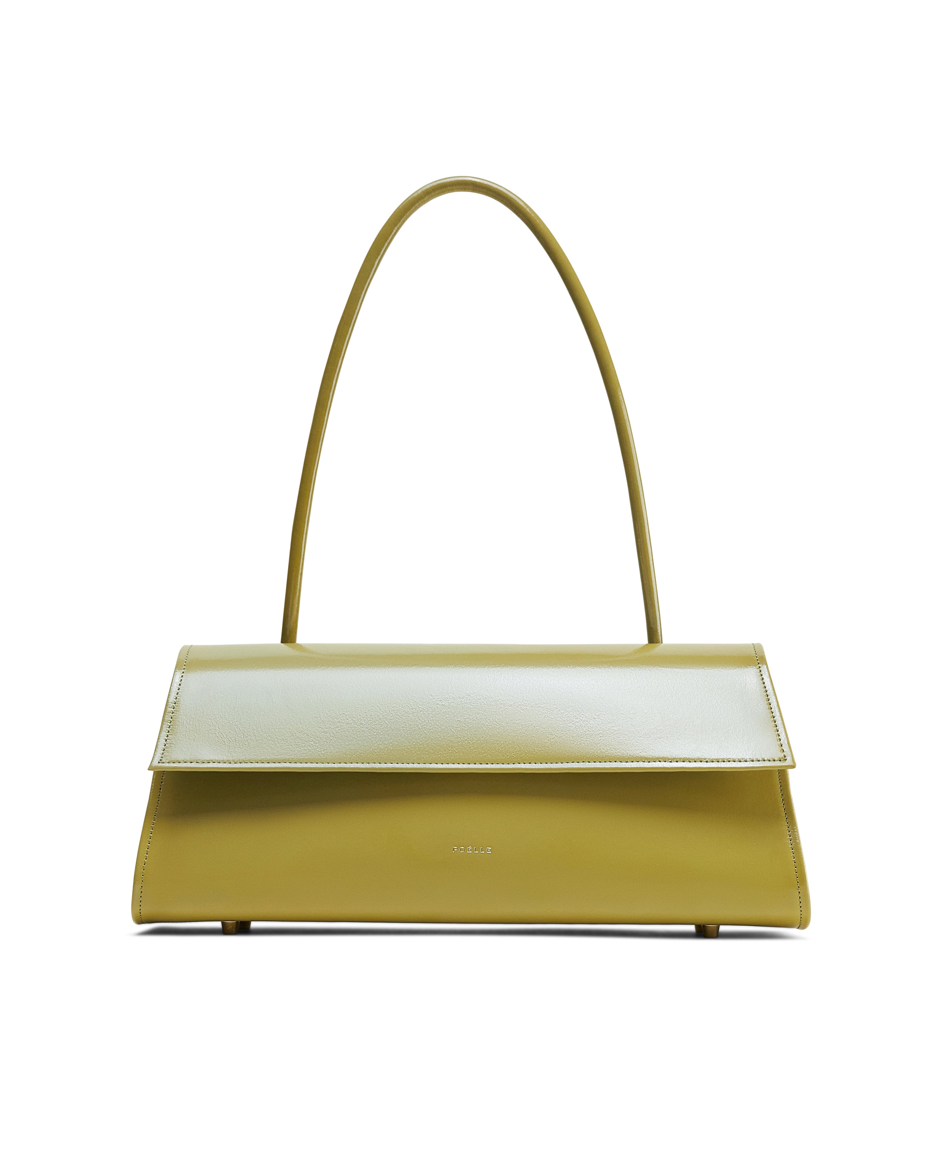Poelle Atelier high-end fashion leather bag in olive green with structured design and long handle