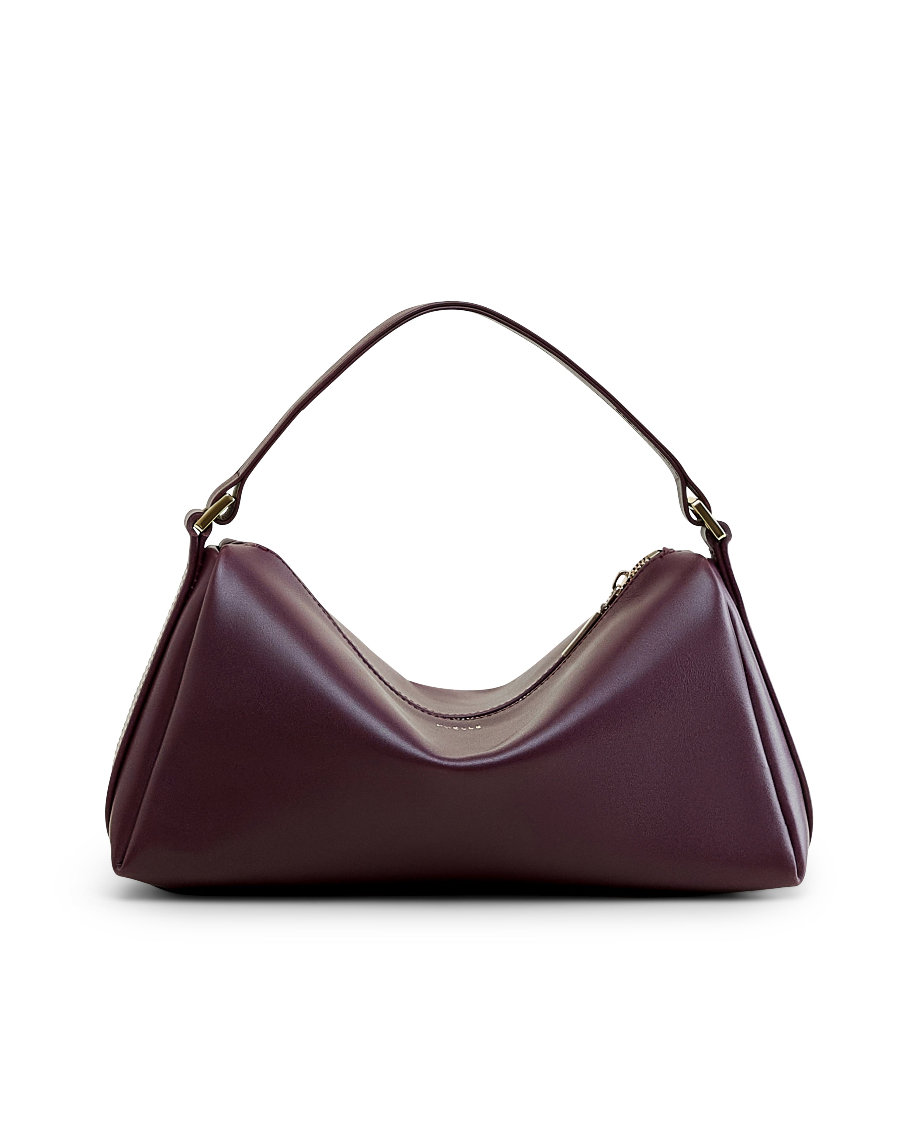 Poelle Atelier modern structured leather bag in dark brown with a single handle and smooth finish