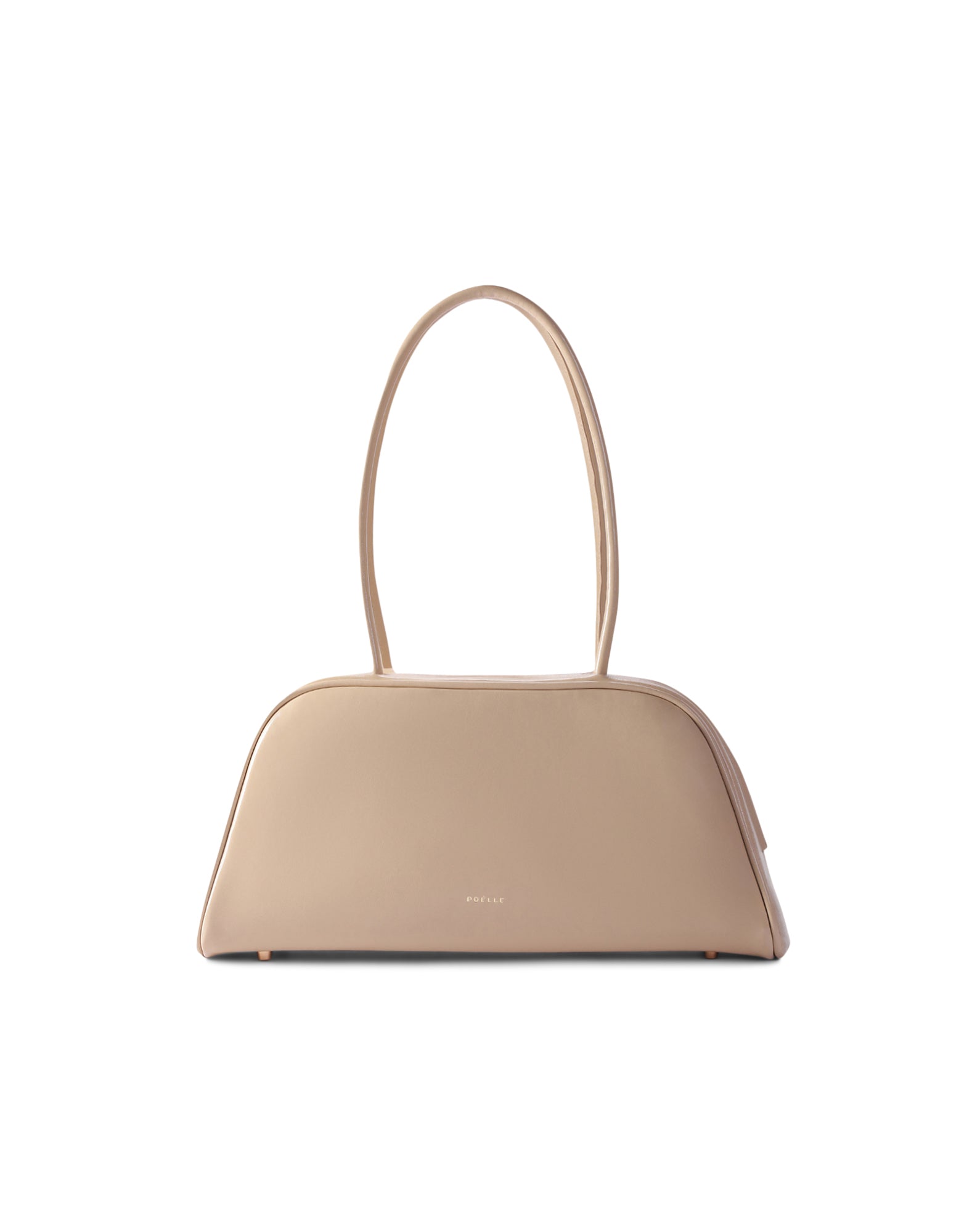 Poelle Atelier beige minimalist east-west horizontal bags with long strap and curved design