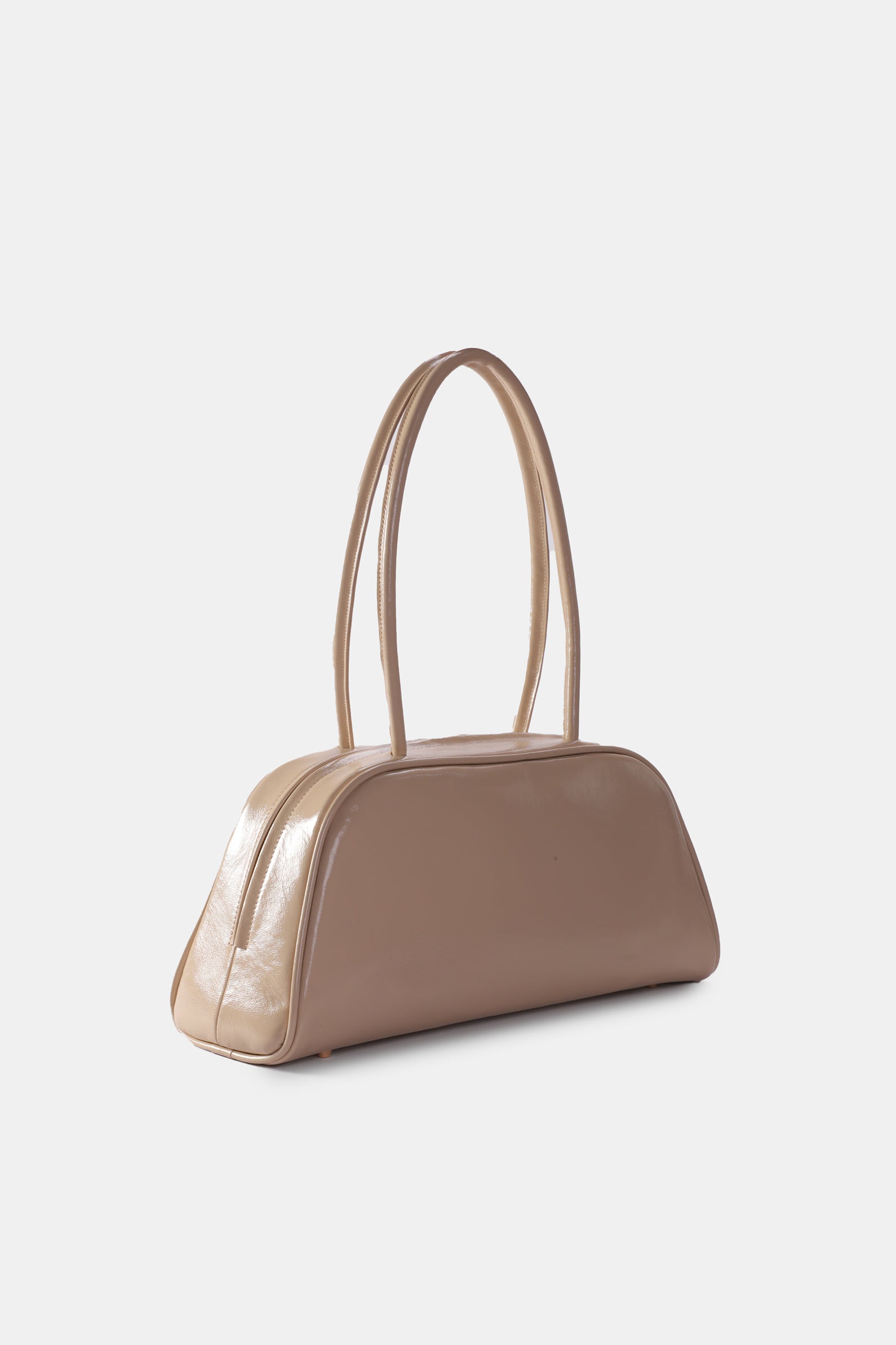 Poelle Atelier beige leather east-west horizontal bags with double shoulder straps and sleek design