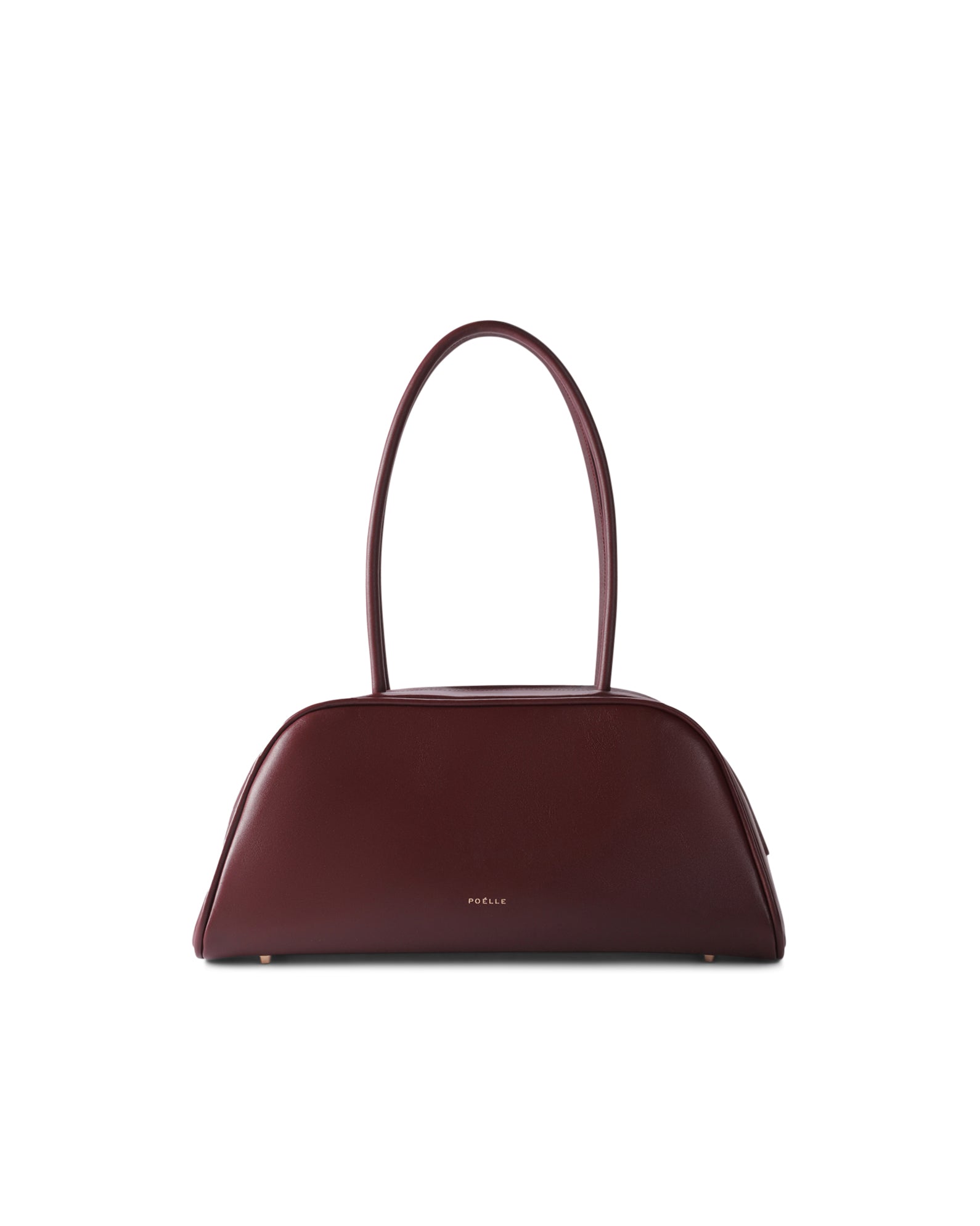 Poelle Atelier burgundy leather east-west horizontal bags with long handles and minimalist design