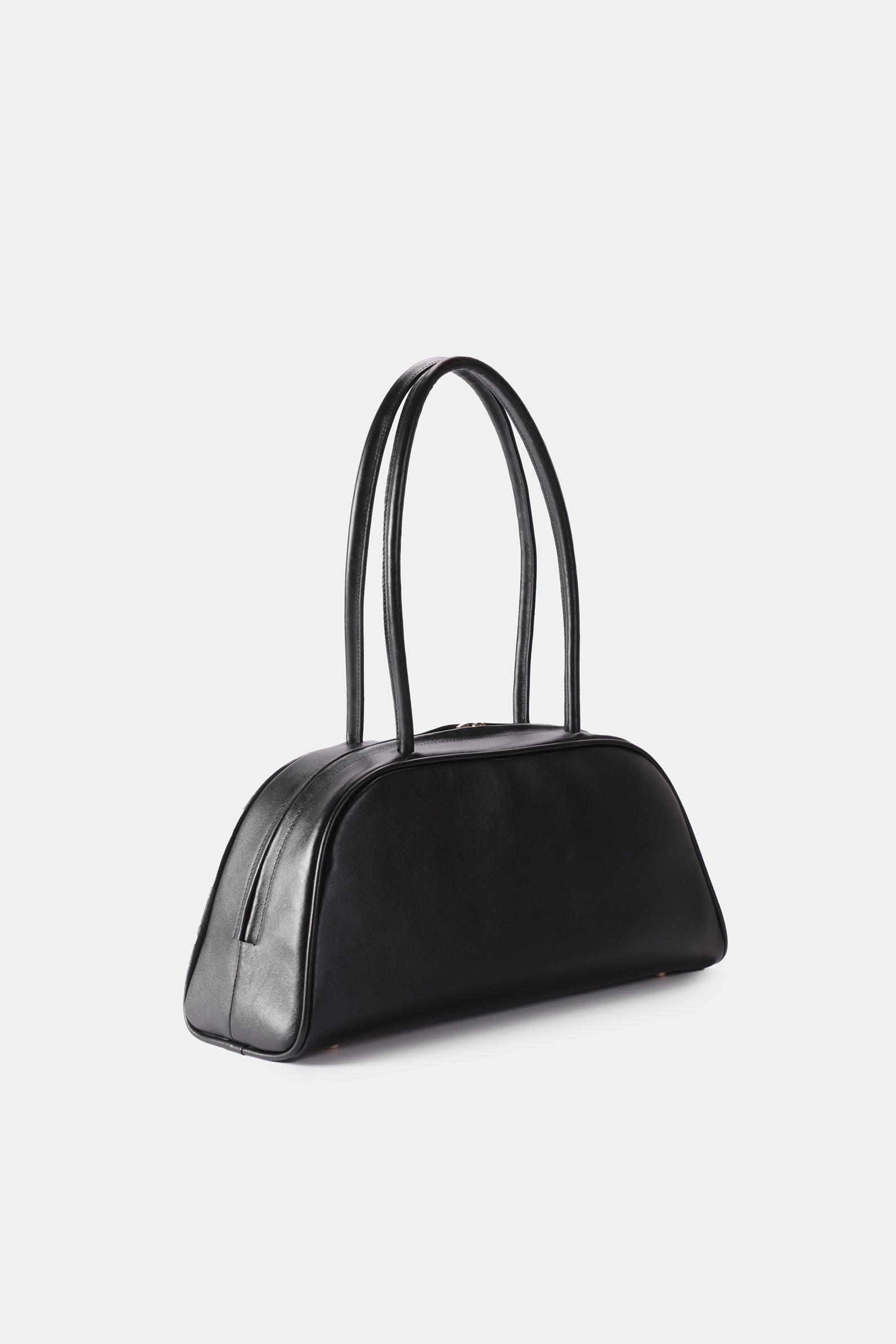 Poelle Atelier black leather east-west horizontal bags with long handles and minimalist design