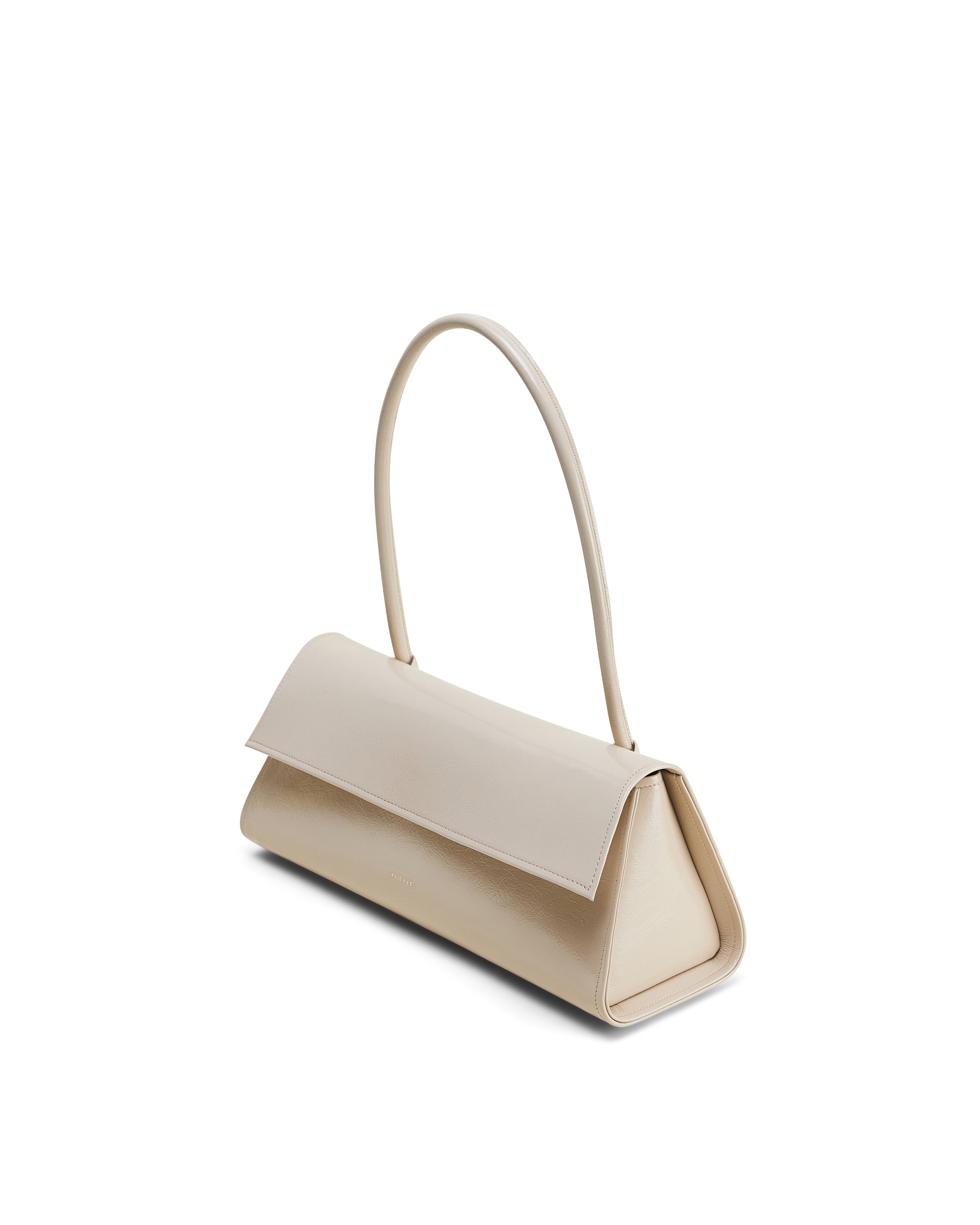 Poelle Atelier high-end fashion leather bag in beige with sleek rectangular design and single top handle