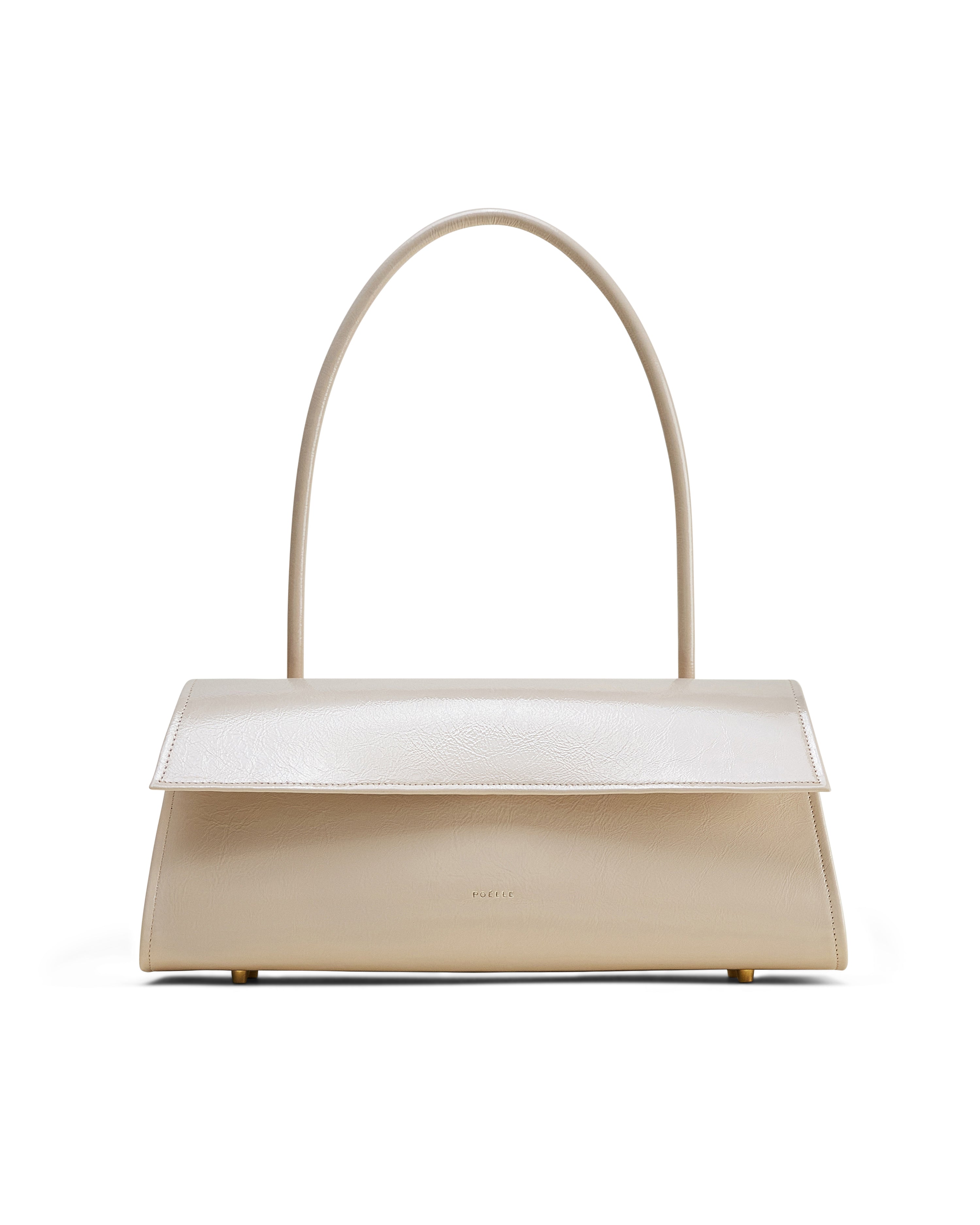 Poelle Atelier beige high-end fashion leather bag with structured flap and single top handle