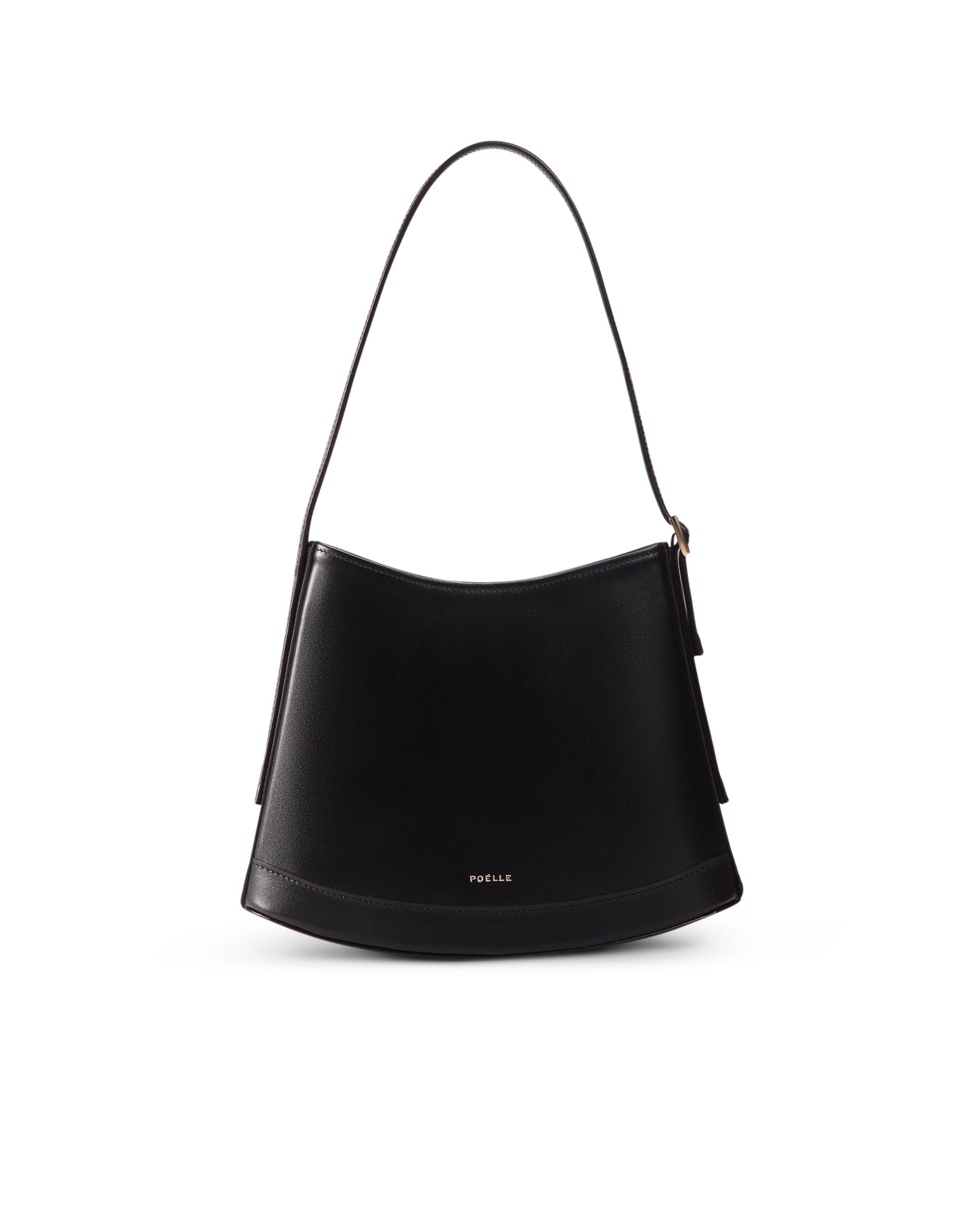 Poelle Atelier luxury minimalist leather bag in black with sleek design and single shoulder strap