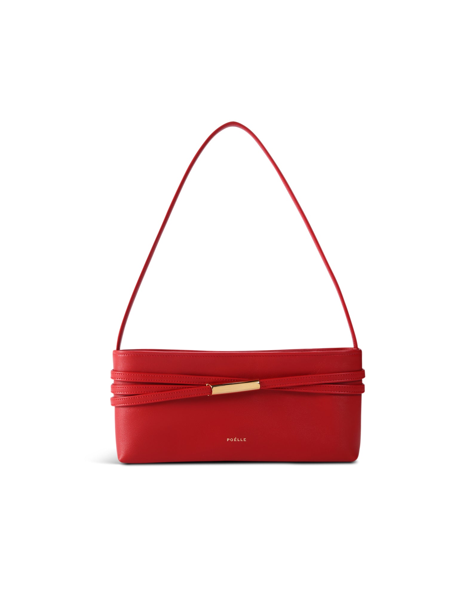 Poelle Atelier elegant red leather shoulder bag with gold accent and sleek design