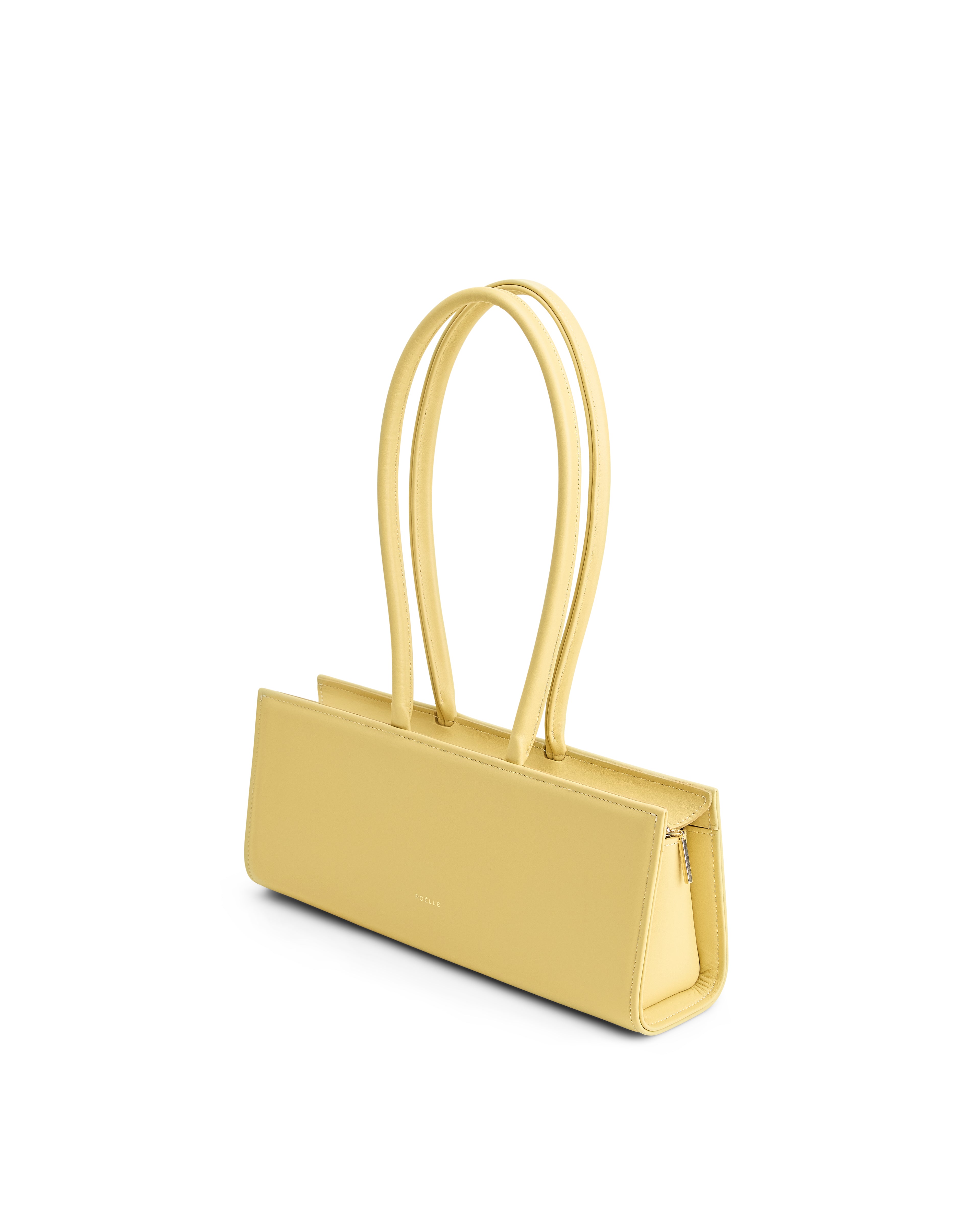 Poelle Atelier yellow leather handbag with long handles and rectangular shape